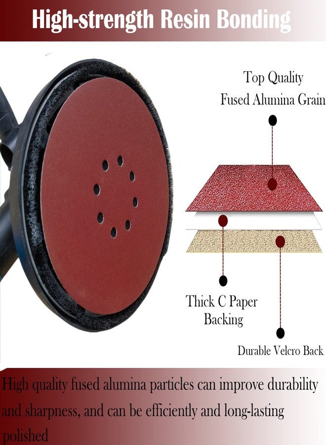 Tonmp 50 PCS 9 Inch 8 Hole 120 Grit Drywall Sanding Discs, 9" High-Performance Sandpaper Discs with Hook & Loop Backing, Fast Cutting Aluminum Oxide Abrasive for Drywall Power Sander, Wood - Image 3