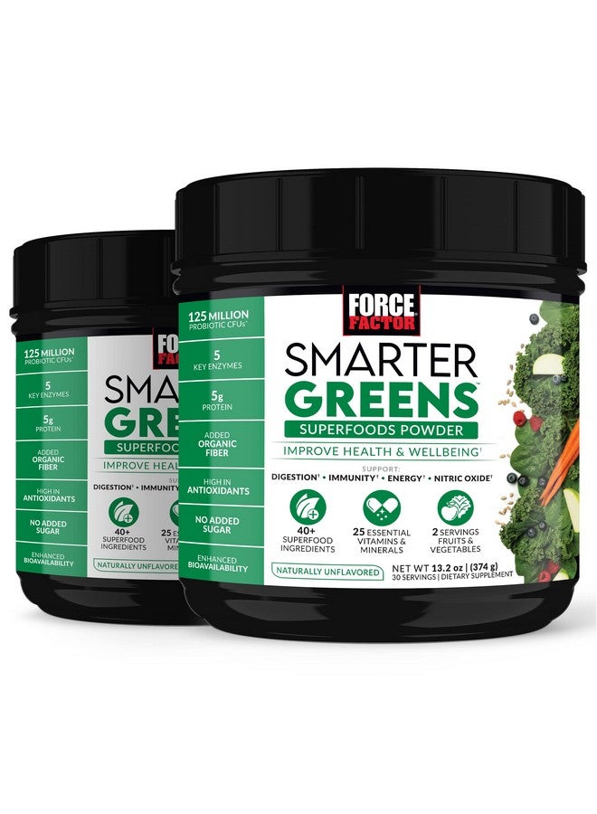 FORCE FACTOR Smarter Greens Superfoods Powder, 2-Pack, Supports Digestion and Bloating, Immunity, and Energy, Greens Powder with Probiotics, Digestive Enzymes, Antioxidants, and Fiber, 60 Servings - Image 1