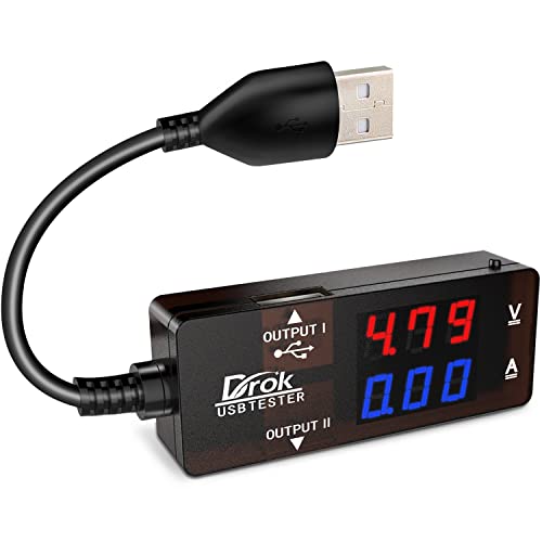 DROK USB Tester, USB-A 2.0 Digital Multimeter Dual USB Output Ports PD QC 3.0 Color LED Display, 7 Modes Capacity Voltage Current Power Voltmeter Ammeter for Laptop Power Bank Solar Panel - Image 1