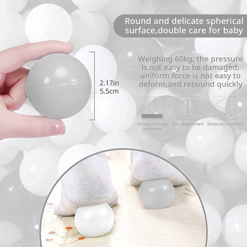 STARBOLO Ball Pit Balls - 100 pcs Plastic Play Pit Balls Crawl Balls with Color Black  Grey  White for Baby Kids Playpen Pool Tub Toy  2.2 Inch. - Image 5