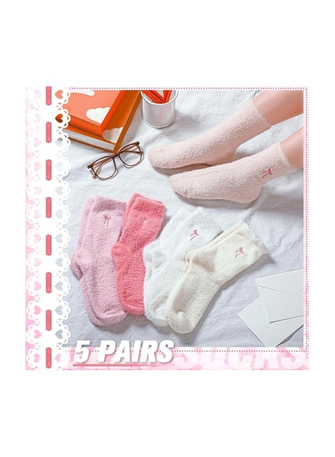 5 Pairs Women's Bow-Tie Fleece Socks Winter Soft Slipper Socks Soft Fleece Thick Fleece Spa-Like Home  Sleep - Image 4