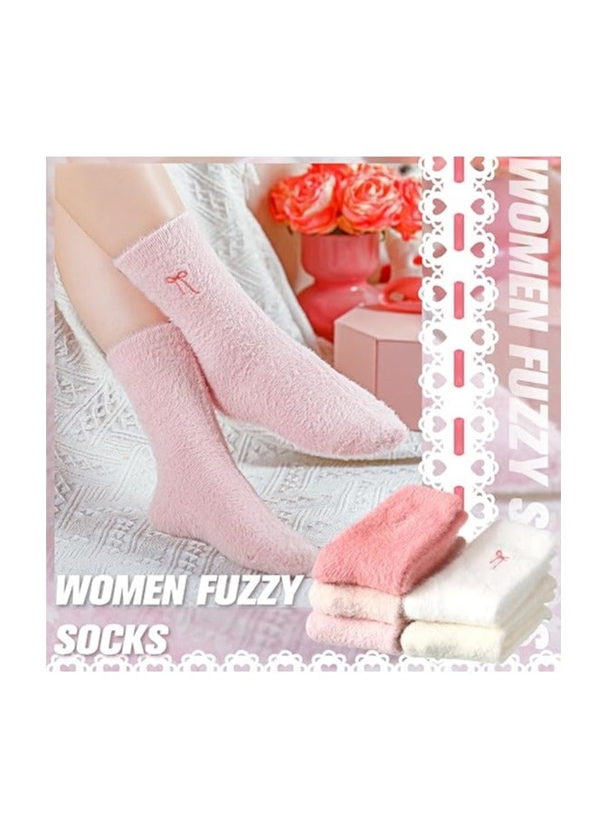5 Pairs Women's Bow-Tie Fleece Socks Winter Soft Slipper Socks Soft Fleece Thick Fleece Spa-Like Home  Sleep - Image 3