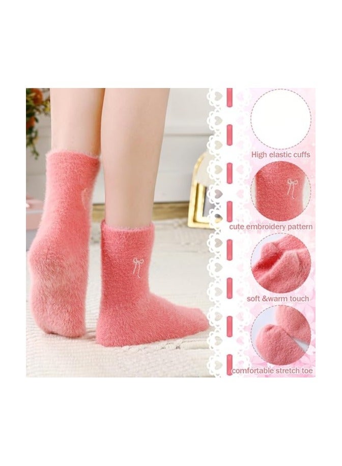 5 Pairs Women's Bow-Tie Fleece Socks Winter Soft Slipper Socks Soft Fleece Thick Fleece Spa-Like Home  Sleep - Image 2