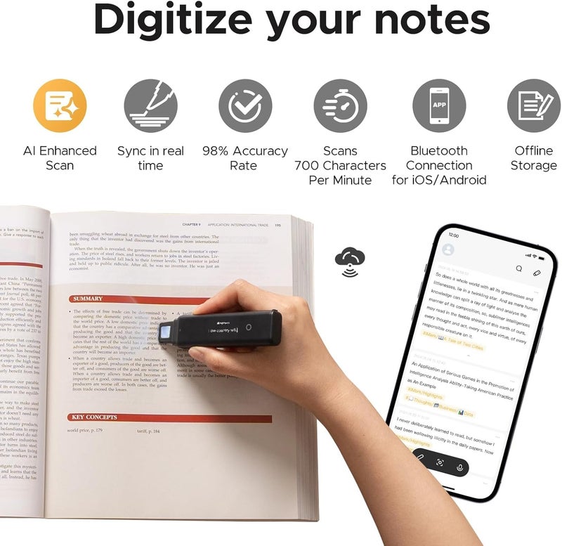 Vyu قلم تمييز رقمي VYU iMark، قلم ماسح ذكي يعمل بالذكاء الاصطناعي، ماسح ضوئي مدعوم من ChatGPT-4o، جهاز مسح رقمي بتقنية OCR، تصدير عبر AirDrop، لنظام iOS/Android، أفضل هدية للطلاب وعشاق الكتب - Image 3