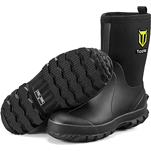 TIDEWE Rubber Boots for Men, 5.5mm Neoprene Insulated Rain Boots with Steel Shank, Waterproof Mid Calf Hunting Boots, Sturdy Rubber Work Boots for Farming Gardening Fishing (Black Size 10) - Image 1