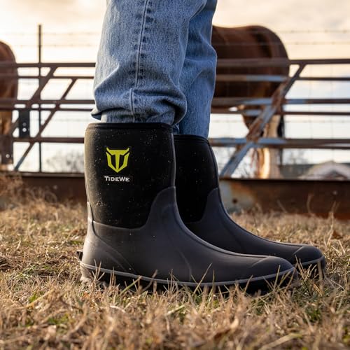 TIDEWE Rubber Boots for Men, 5.5mm Neoprene Insulated Rain Boots with Steel Shank, Waterproof Mid Calf Hunting Boots, Sturdy Rubber Work Boots for Farming Gardening Fishing (Black Size 10) - Image 3
