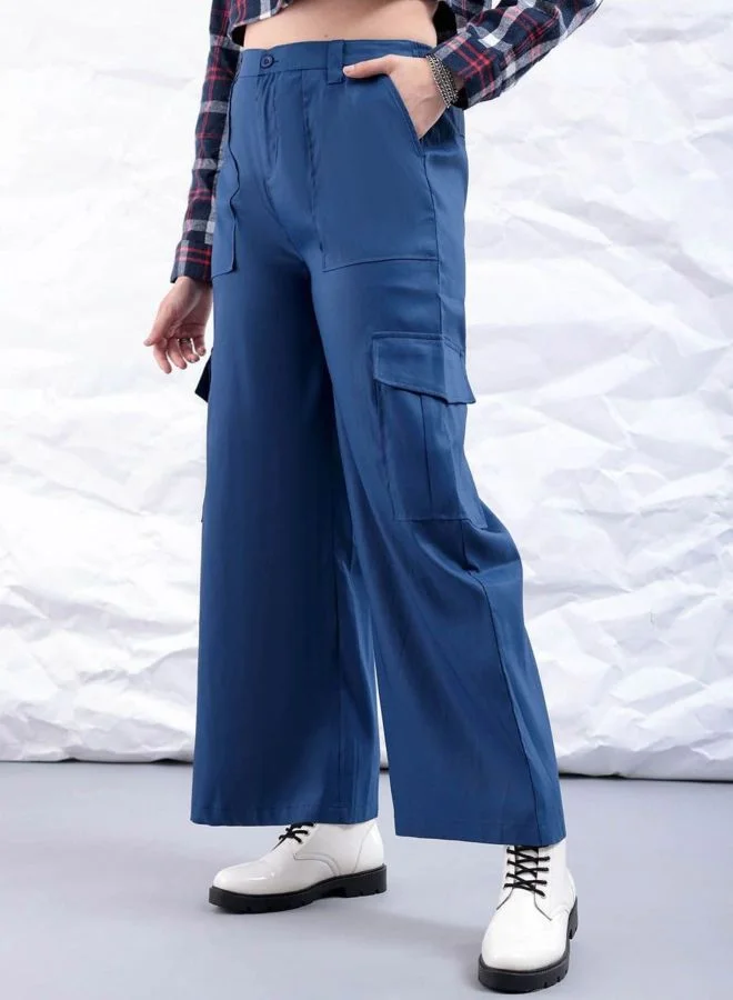 Freehand Women Flared Solid Mid Rise Cargo Pant