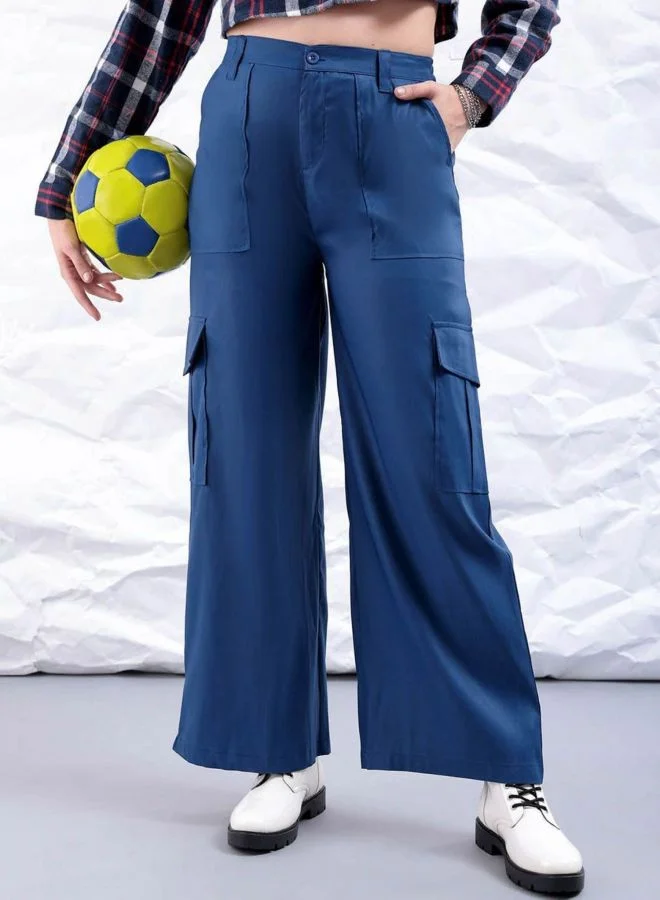 Freehand Women Flared Solid Mid Rise Cargo Pant