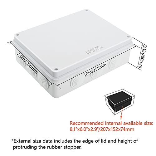 LeMotech Junction Box, ABS Plastic IP65 Waterproof and Dustproof, Universal Electrical Enclosure, Outdoor and Indoor Project Box 10 x 7.9 x 3.1 inch (255 x 200 x 80 mm) - Image 2