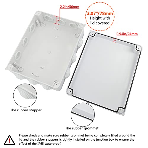 LeMotech Junction Box, ABS Plastic IP65 Waterproof and Dustproof, Universal Electrical Enclosure, Outdoor and Indoor Project Box 10 x 7.9 x 3.1 inch (255 x 200 x 80 mm) - Image 4