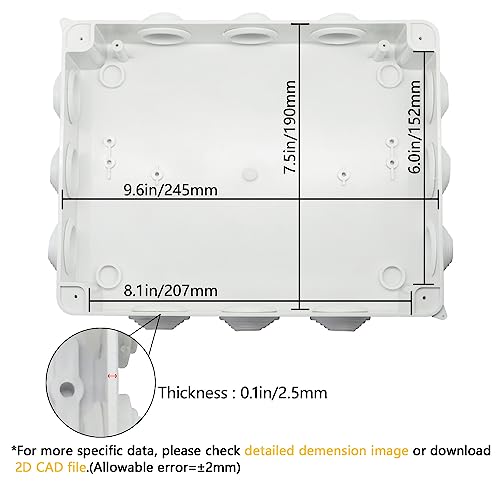 LeMotech Junction Box, ABS Plastic IP65 Waterproof and Dustproof, Universal Electrical Enclosure, Outdoor and Indoor Project Box 10 x 7.9 x 3.1 inch (255 x 200 x 80 mm) - Image 3