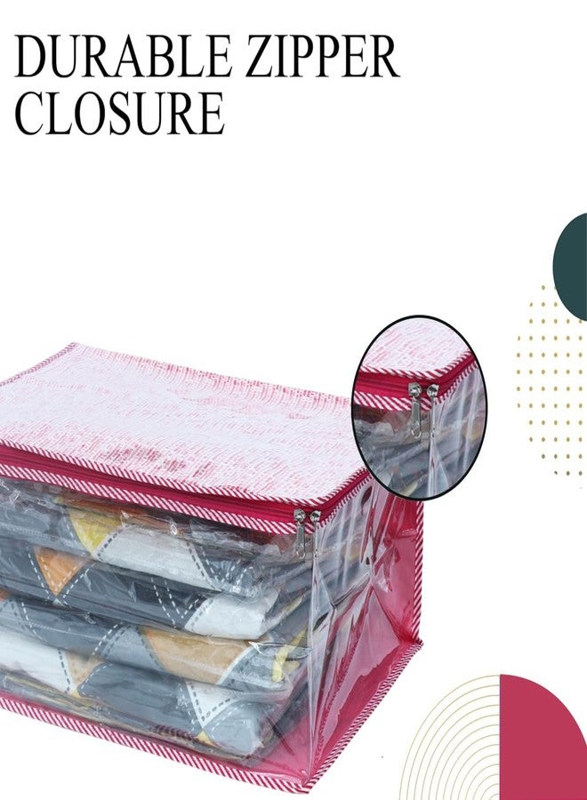 AARON INC Transparent Saree Cover Bag | Top Non-Woven Clothes Organizer for Wardrobe | Foldable Storage Bag for Sarees, Suits, and Garments (Maroon, Pack of 4) - Image 5