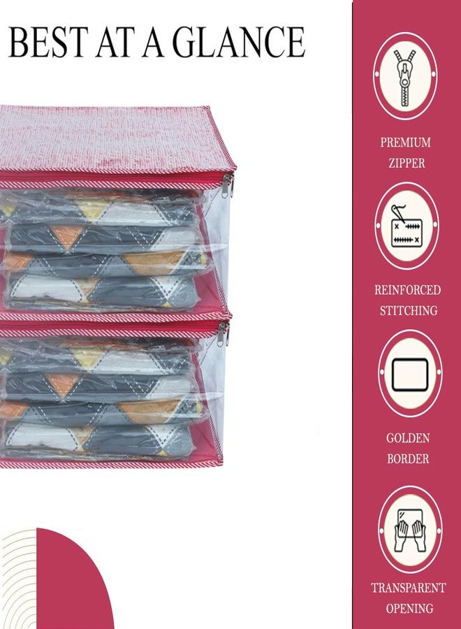 AARON INC Transparent Saree Cover Bag | Top Non-Woven Clothes Organizer for Wardrobe | Foldable Storage Bag for Sarees, Suits, and Garments (Maroon, Pack of 4) - Image 4