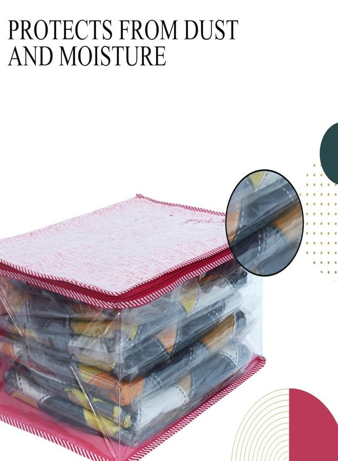 AARON INC Transparent Saree Cover Bag | Top Non-Woven Clothes Organizer for Wardrobe | Foldable Storage Bag for Sarees, Suits, and Garments (Maroon, Pack of 4) - Image 3