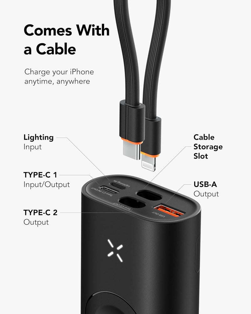 VEGER Slim Portable Power Bank 10000mAh PD22.5W Fast Charging Built-in cables, Magnetic Wireless 2.5W Chargind for Apple Watch, Phone Charger Compatible with iPhone, Samsung Series and etc - Image 2