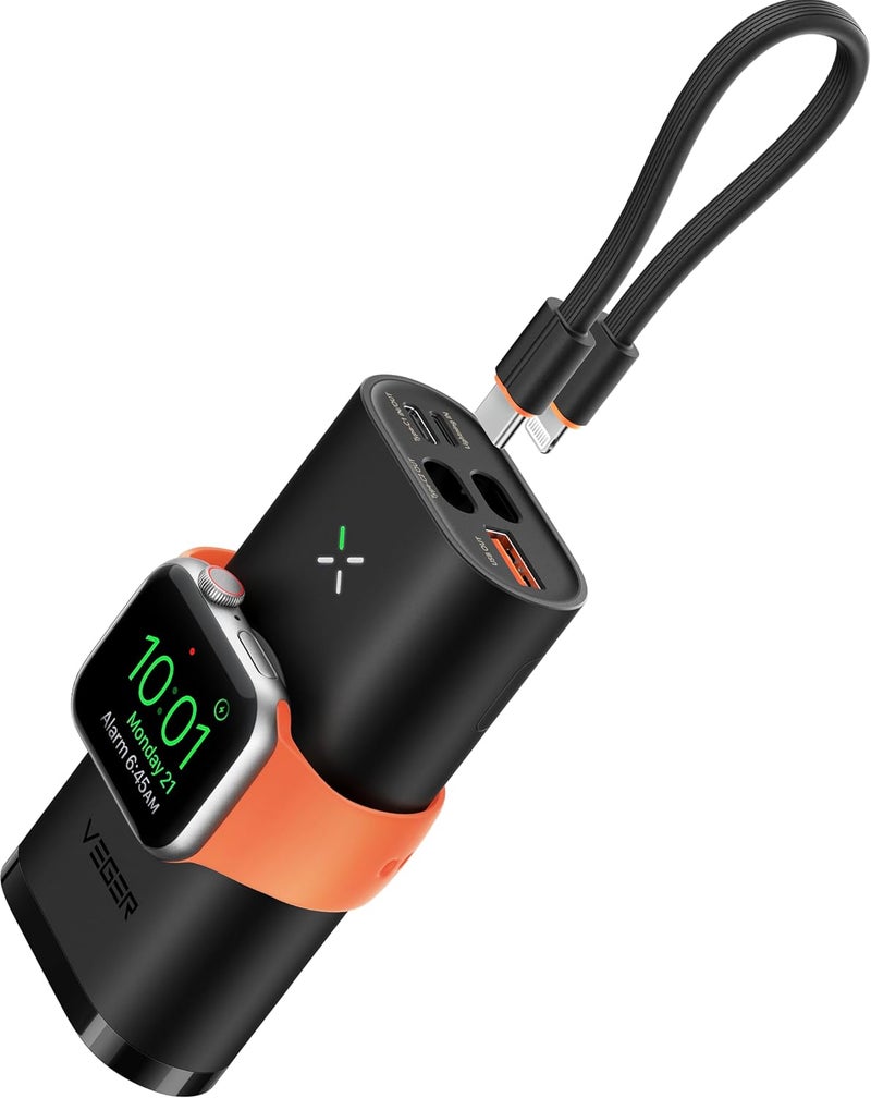 VEGER Slim Portable Power Bank 10000mAh PD22.5W Fast Charging Built-in cables, Magnetic Wireless 2.5W Chargind for Apple Watch, Phone Charger Compatible with iPhone, Samsung Series and etc - Image 1