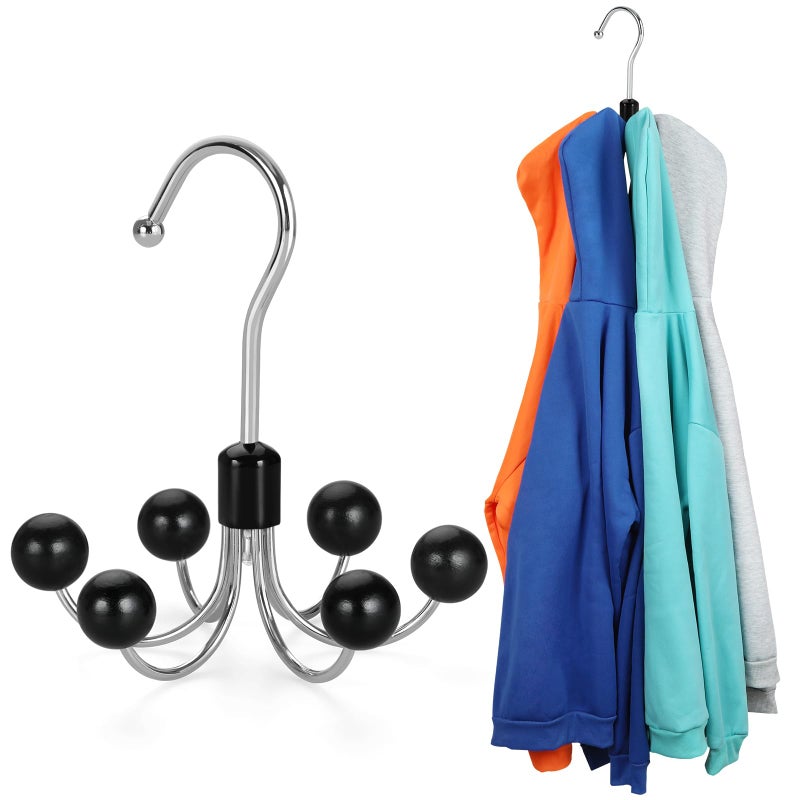 TOPIA HANGER Hoodie Hangers with 6 Wood Balls, 360Â°Swivel Purse Hanger, Scarf Hanger, Closet Hooks, Handbag Organizer, Bra Hanger, Accessory Organizers for Scarf, Tanktop, Hat, Hoodie CT56B - Image 1
