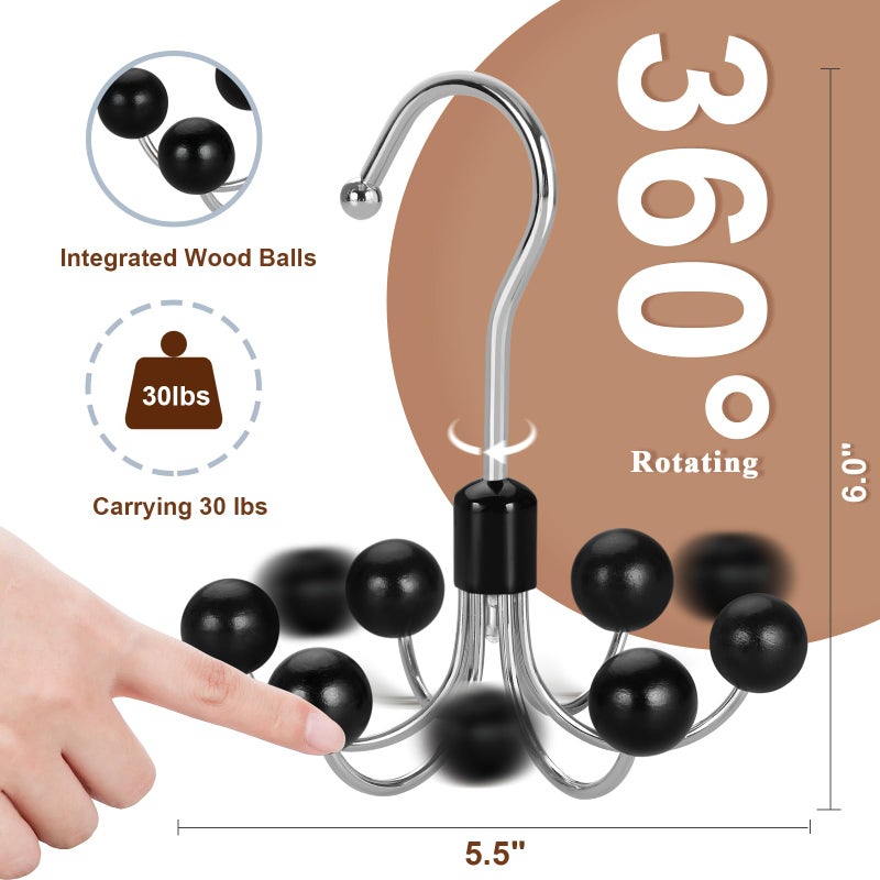 TOPIA HANGER Hoodie Hangers with 6 Wood Balls, 360Â°Swivel Purse Hanger, Scarf Hanger, Closet Hooks, Handbag Organizer, Bra Hanger, Accessory Organizers for Scarf, Tanktop, Hat, Hoodie CT56B - Image 2