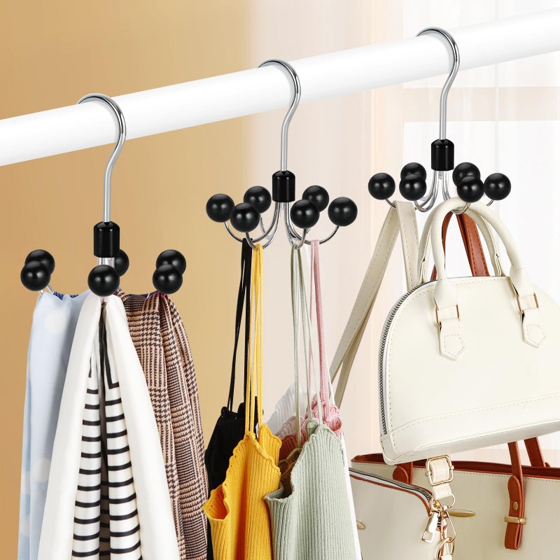 TOPIA HANGER Hoodie Hangers with 6 Wood Balls, 360Â°Swivel Purse Hanger, Scarf Hanger, Closet Hooks, Handbag Organizer, Bra Hanger, Accessory Organizers for Scarf, Tanktop, Hat, Hoodie CT56B - Image 4