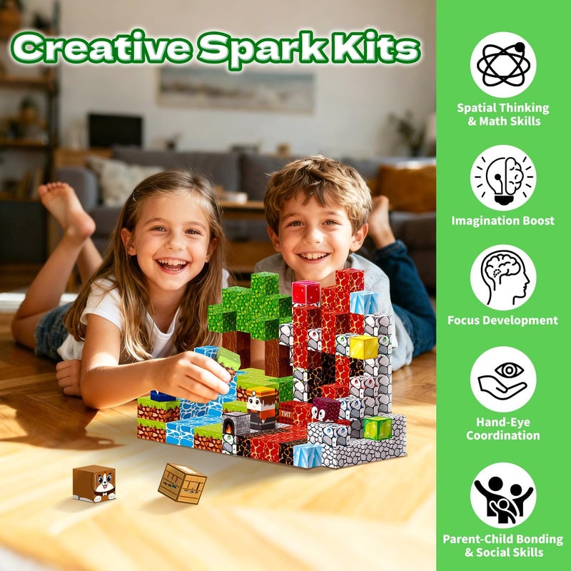 POPERFUN Magnetic Building Blocks, 150 Pieces, Magnetic Building Blocks, Children from 3-10 Years, Boys and Girls, Construction World Magnetic Toy, Magnetic Blocks, Preschool Learning Toy, Birthday - Image 5