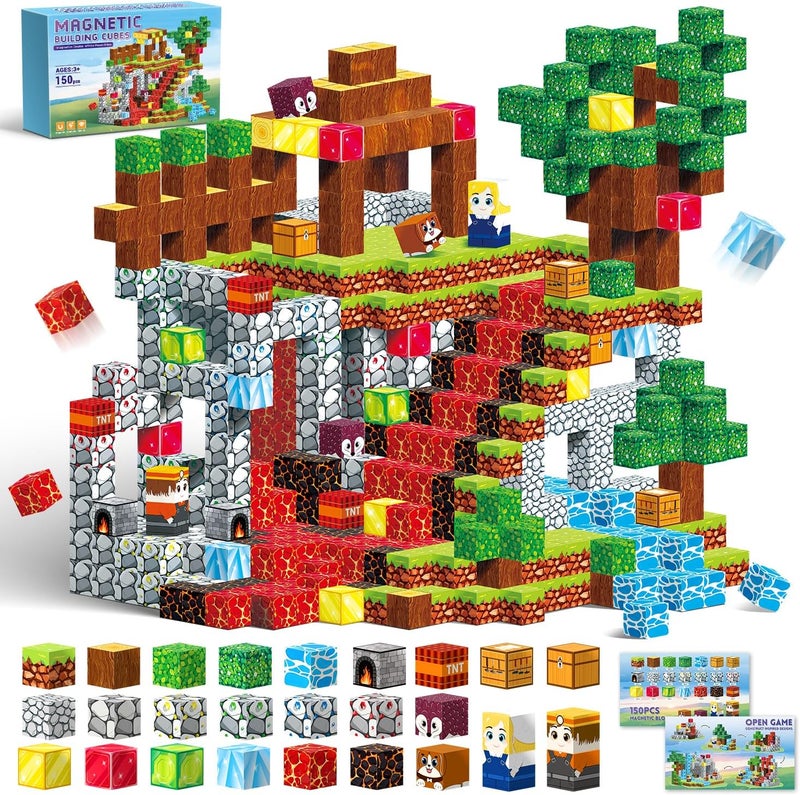 POPERFUN Magnetic Building Blocks, 150 Pieces, Magnetic Building Blocks, Children from 3-10 Years, Boys and Girls, Construction World Magnetic Toy, Magnetic Blocks, Preschool Learning Toy, Birthday - Image 1