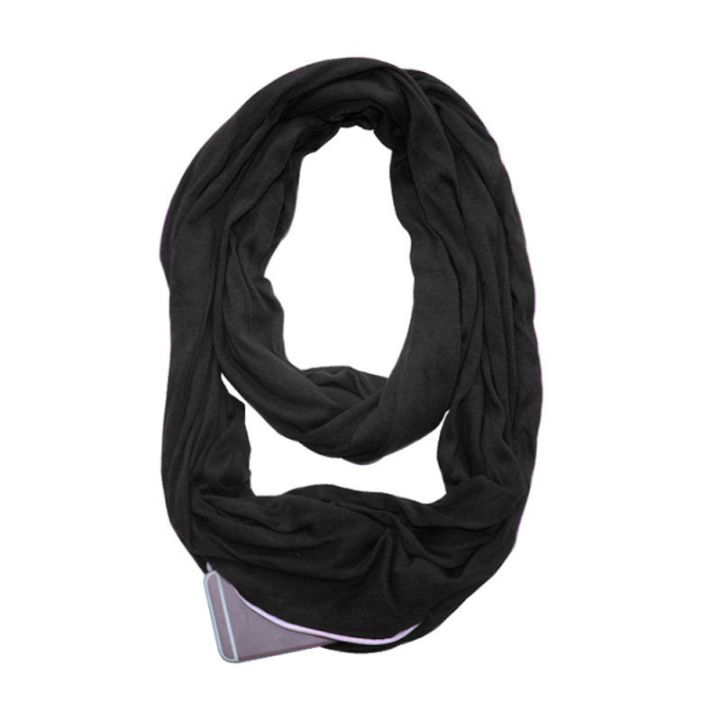 Versatile Scarf: Black, Breathable No Fade No Pilling Fabric - Hidden Zipper Pocket, Converts To Clutch for Travel, Night Out, Casual Use, Gift for Lovers Family Friends - Image 1