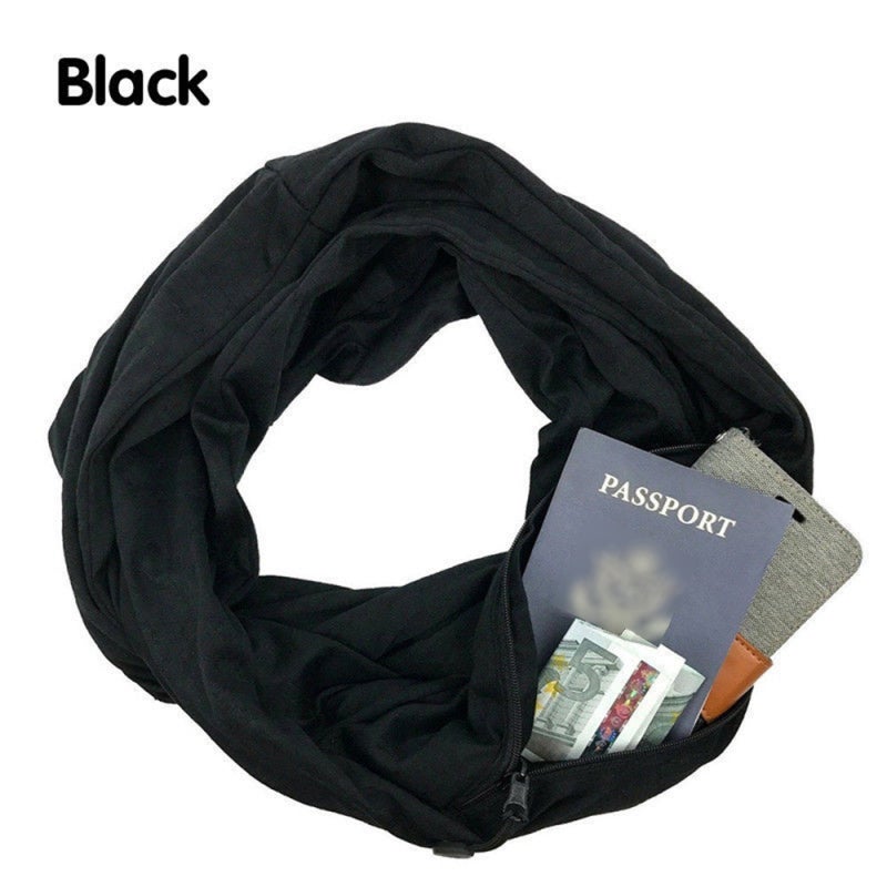 Versatile Scarf: Black, Breathable No Fade No Pilling Fabric - Hidden Zipper Pocket, Converts To Clutch for Travel, Night Out, Casual Use, Gift for Lovers Family Friends - Image 3