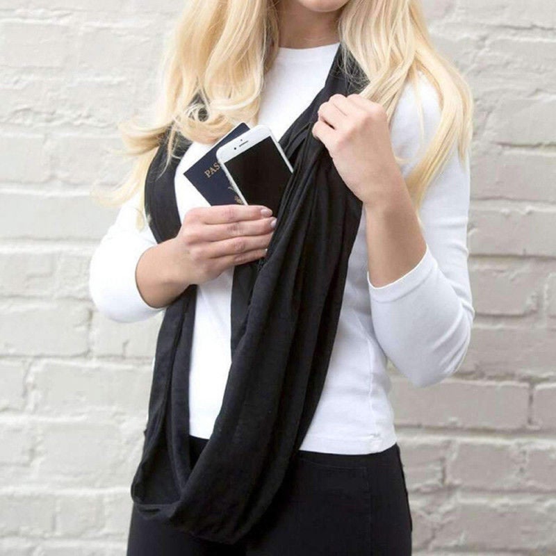 Versatile Scarf: Black, Breathable No Fade No Pilling Fabric - Hidden Zipper Pocket, Converts To Clutch for Travel, Night Out, Casual Use, Gift for Lovers Family Friends - Image 4