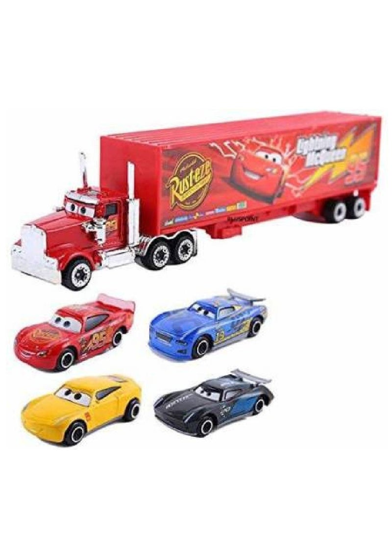 Rusteze McQueen Truck with 4 Cars Die Cast Toy Set  - Image 1