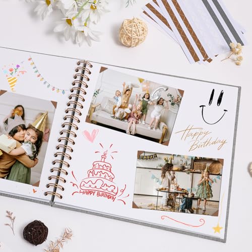 Bonyomor Scrapbook Photo Album 8x8 Inches 40 Pages Hardcover Kraft Paper Linen Cover Scrap Book Memory Book DIY Scrapbook Albums for Wedding Baby Boyfriend Travel Anniversary Family Beige - Image 3