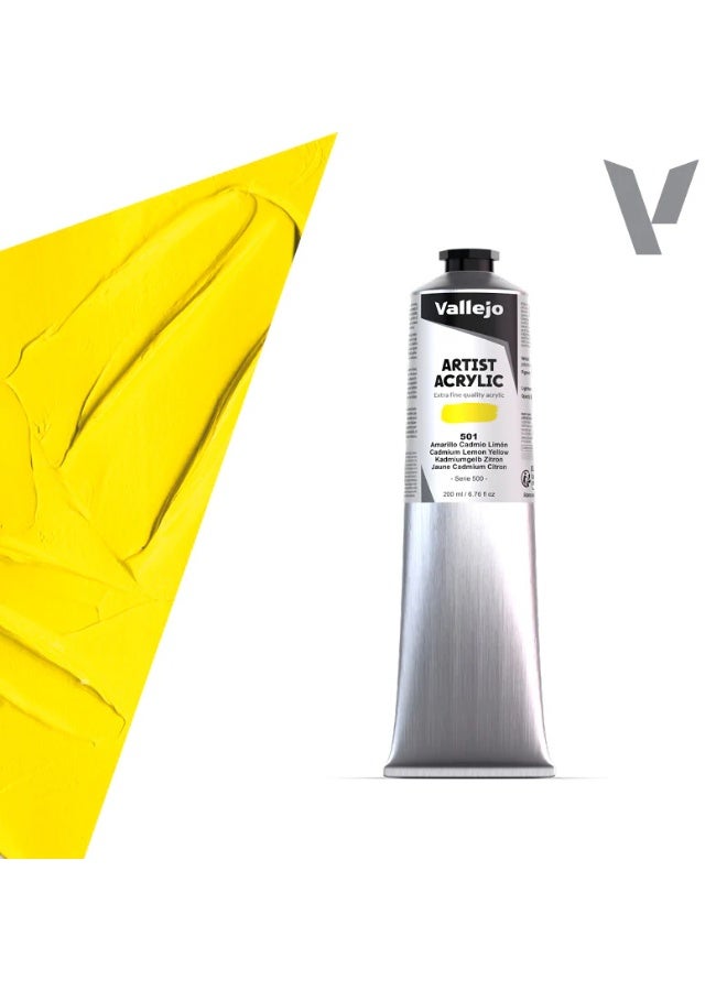 ألوان أكريليك فنية - أصفر ليموني كادميوم، ألوان أكريليك احترافية عالية الصبغة، ٢٠٠ مل
