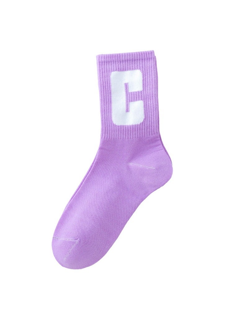 زوج واحد من الجوارب الأرجوانية حتى منتصف الساق للنساء - Image 1