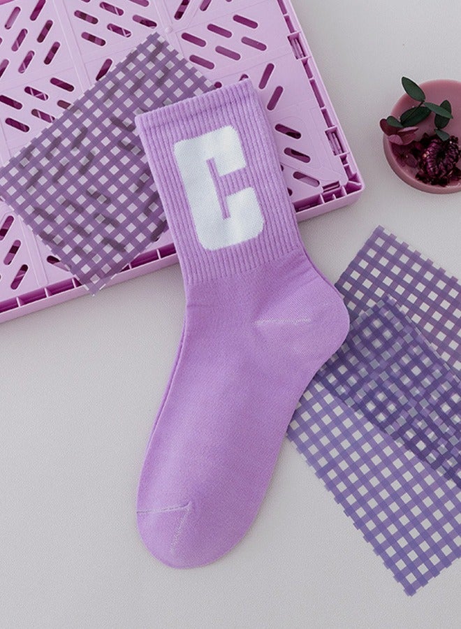 زوج واحد من الجوارب الأرجوانية حتى منتصف الساق للنساء - Image 2