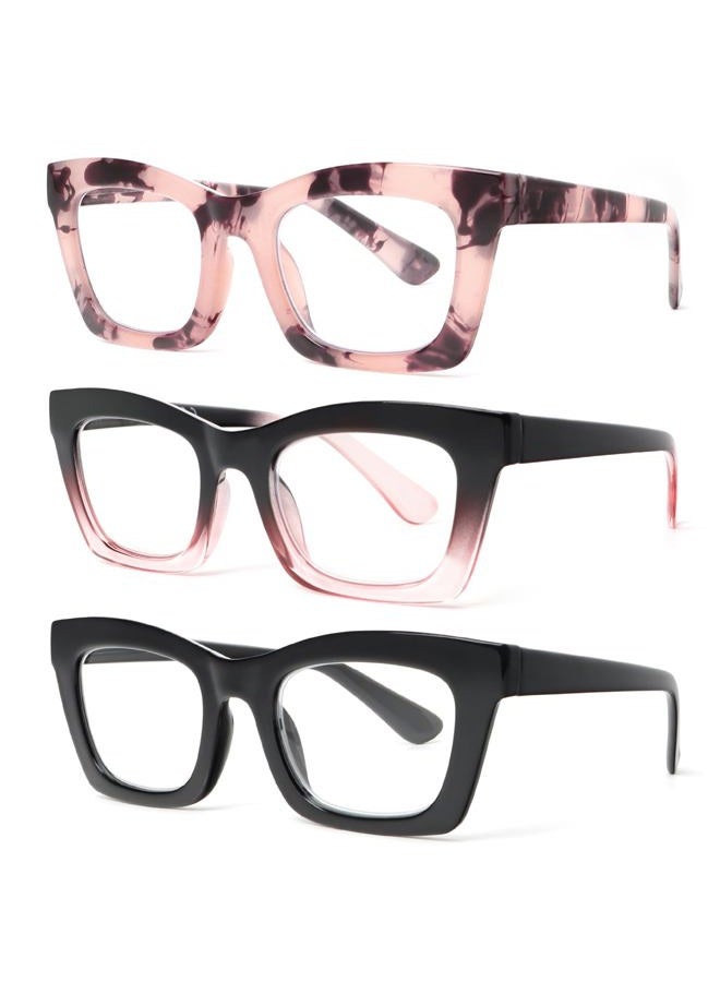 REAVEE Oprah Style Reading Glasses for Women Blue Light Blocking Computer Fashion Readers with Spring Hinge and Glasses pouch （Black/Pink/Tortoise +2.75） - Image 1
