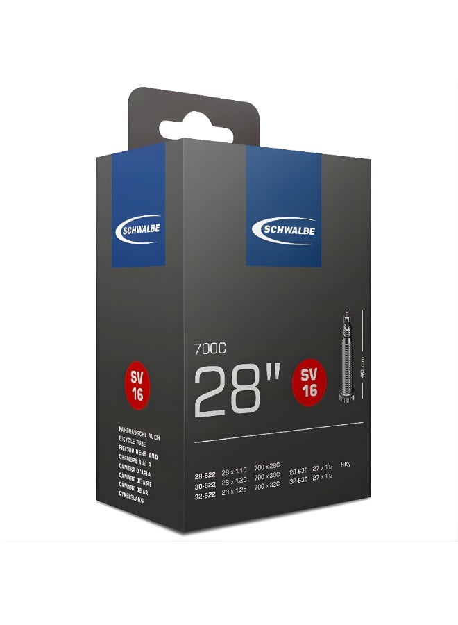 SCHWALBE Bicycle Inner Tube SV16 700C 28 Inch Presta Valve 28–32C Durable Airtight Replacement Tube Black - Image 1