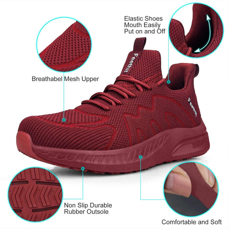 Feethit Mens Slip on Sneakers Casual Non Slip Lightweight Breathable Athletic Tennis Gym Walking Running Shoes Burgundy 10 - Image 4