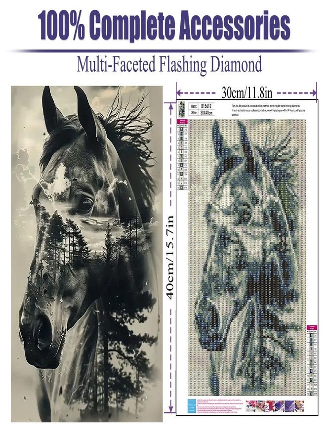 BOHADIY Horse Diamond Art Painting Kits for Adults, Full Drill Tree Diamond Dots Paintings for Beginners, Round 5D Paint with Diamonds Pictures Gem Art Painting Kits DIY Crafts16x12inch Animal Gray - Image 2