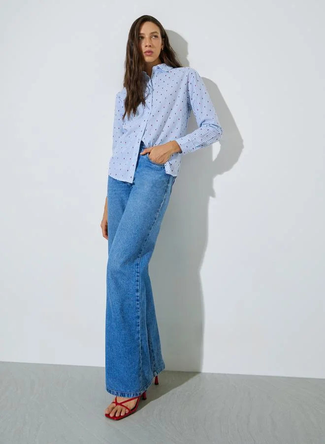 Styli Blue Striped Regular Fit Cotton Shirt