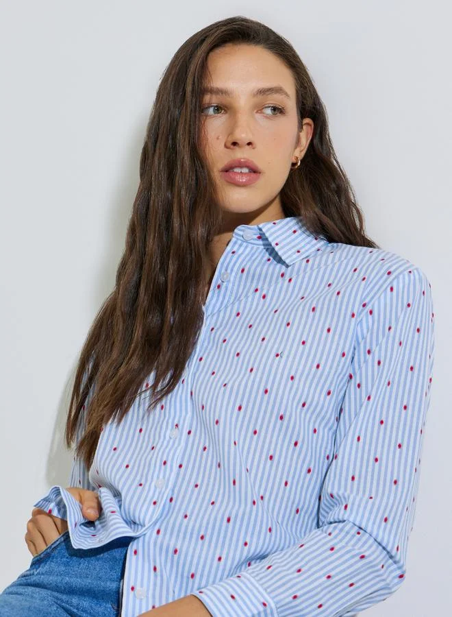 Styli Blue Striped Regular Fit Cotton Shirt