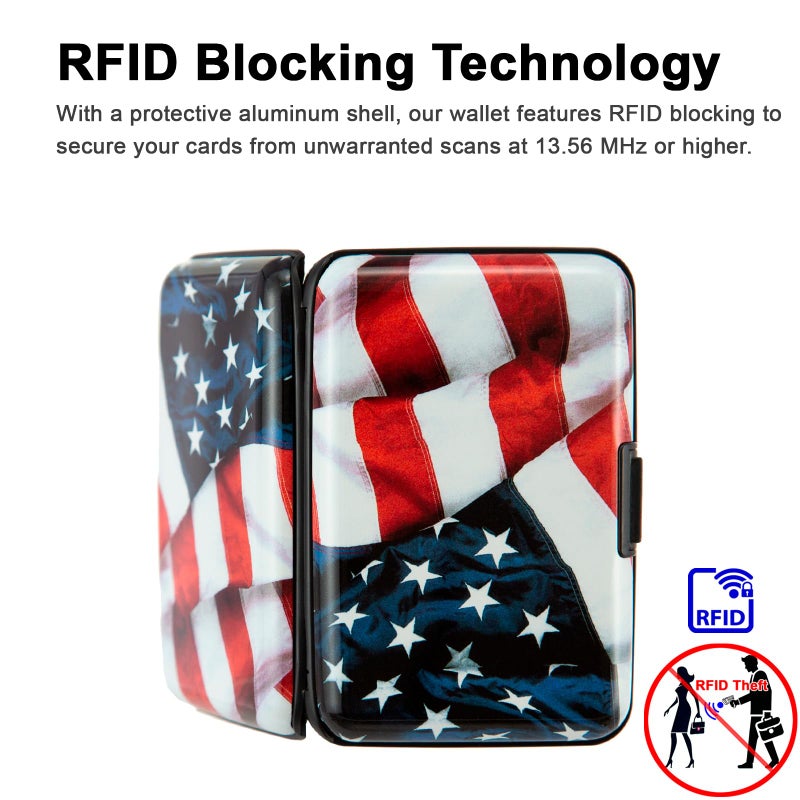 Kaabao RFID Blocking Small Metal Credit Card Holder Wallet for Women Men Business Aluminum Protector Sleeves Slim Mini Cards Case (USA American Flag) - Image 3