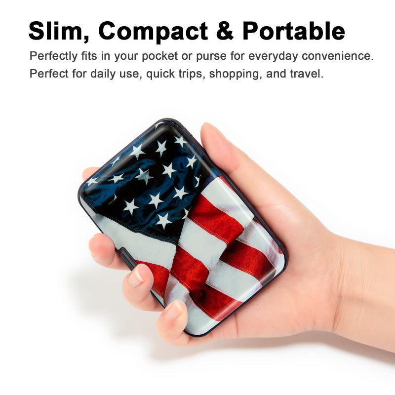 Kaabao RFID Blocking Small Metal Credit Card Holder Wallet for Women Men Business Aluminum Protector Sleeves Slim Mini Cards Case (USA American Flag) - Image 2