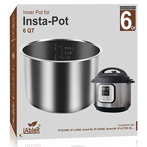 iAbler Genuine Inner Pot for Instant Pot 6 Qt Pot for InstaPot Inner Cooking Pot Stainless Steel (Equivalent to IP-POT-SS304-60) Nonstick Pots for IP-DUO, LUX, CSG 6Qt - Image 1