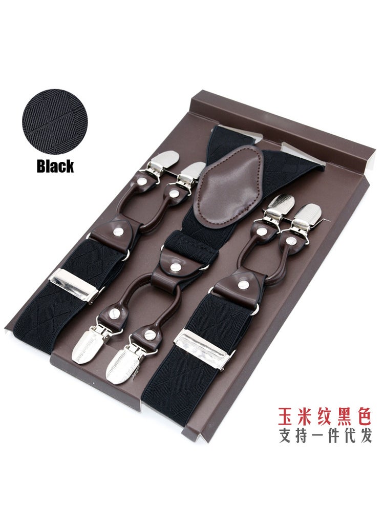 Generic - Mens Elastic Suspenders Six-Clip Set Corn-Black - Image 1