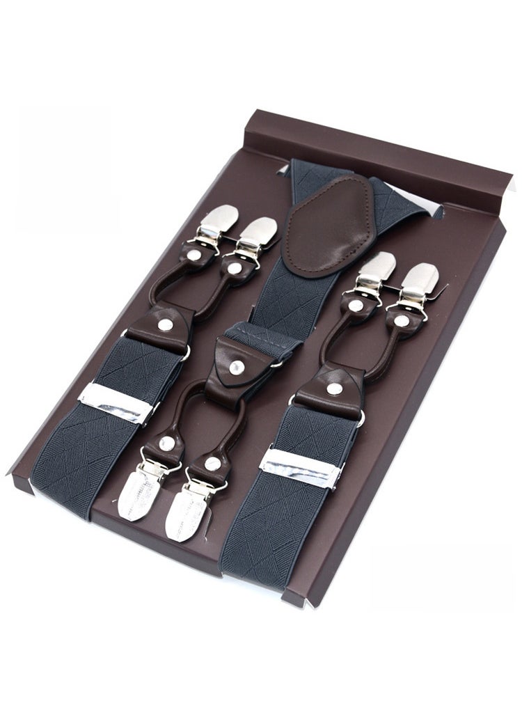 Generic - Mens Elastic Suspenders Six-Clip Set Corn-Black - Image 1