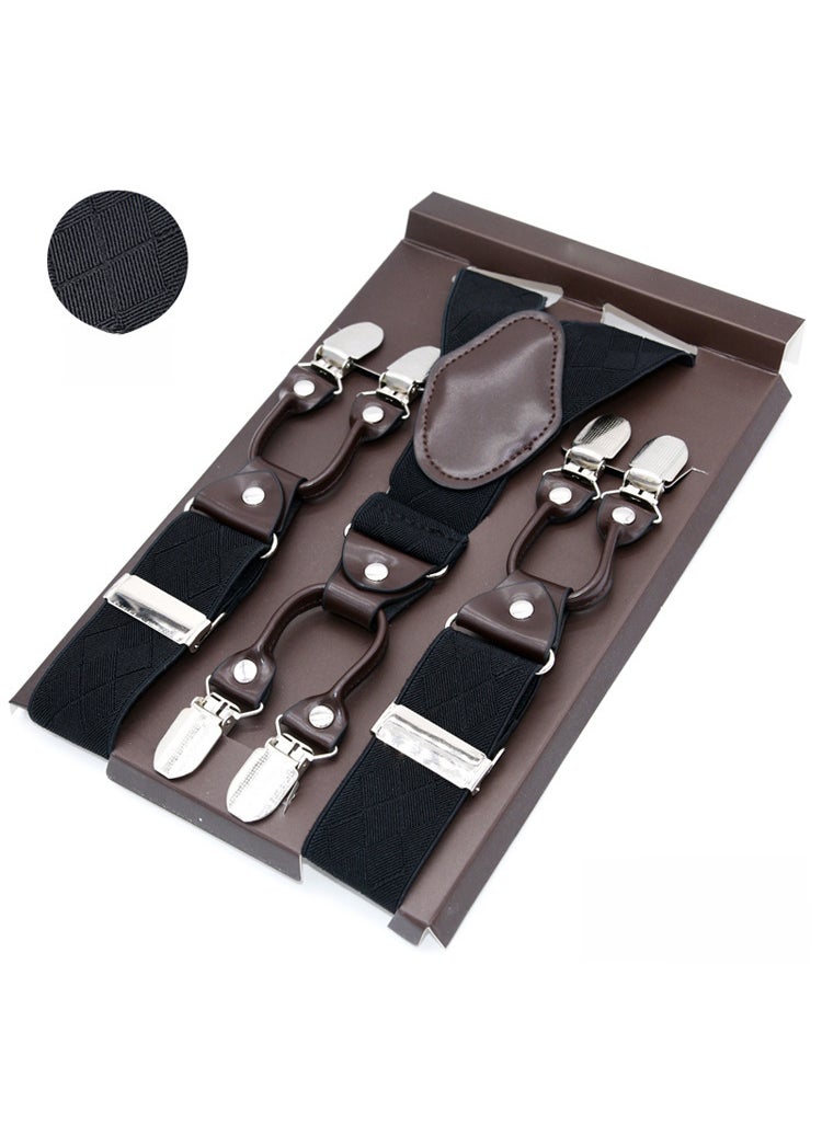 Generic - Mens Elastic Suspenders Six-Clip Set Corn-Black - Image 1
