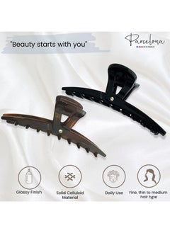 Parcelona Pinch Small Concealed Spring In Tortoise Shell And Black Hair Clips Claws With Crystal For Fine Hair  - Image 2