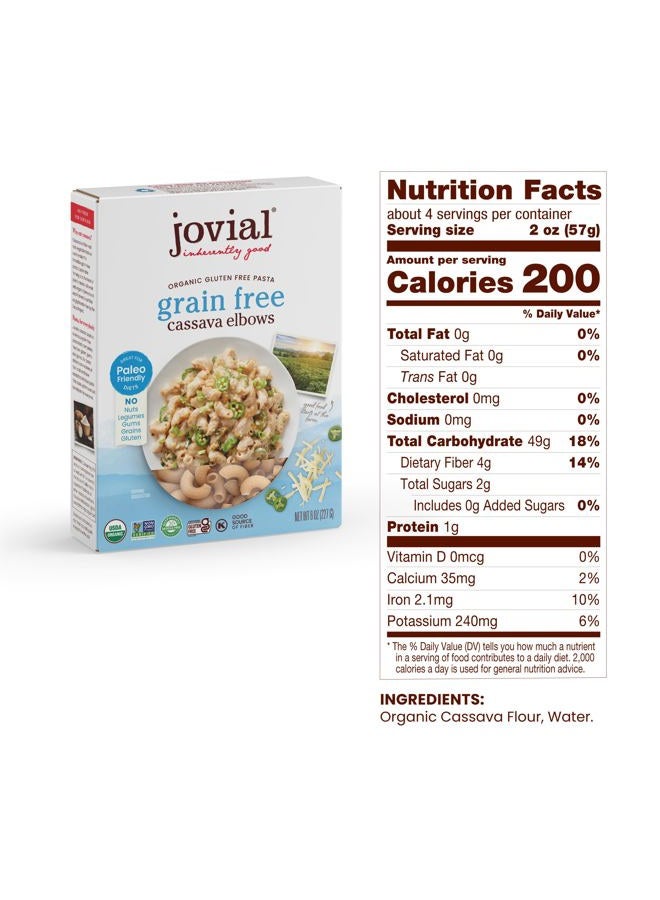 Jovial Grain-Free Cassava Elbows - Gluten Free Elbow Macaroni,Cassava Pasta, Paleo Pasta, Grain-Free, 100% Organic Pasta, USDA Certified Organic, Non-GMO, High-Fiber - 8 Oz, 3 Pack - Image 2