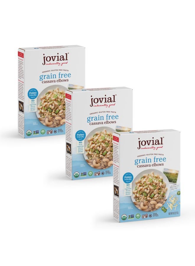 Jovial Grain-Free Cassava Elbows - Gluten Free Elbow Macaroni,Cassava Pasta, Paleo Pasta, Grain-Free, 100% Organic Pasta, USDA Certified Organic, Non-GMO, High-Fiber - 8 Oz, 3 Pack - Image 1