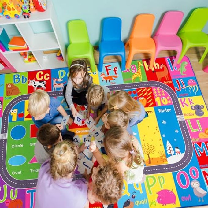 HOMORE Kids Educational Rug, 5x7 Kids Collection Area Rug for Learning Alphabet, Numbers, Colors, Season and Animal Words, Playmat for Classroom Playroom - Image 5