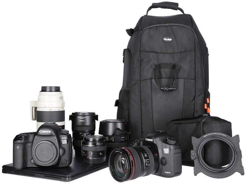 Rollei Fotoliner photo backpack L I large camera backpack (daypack) with DeepL access, laptop compartment, rain cover and hand luggage suitable dimensions in black - Image 2